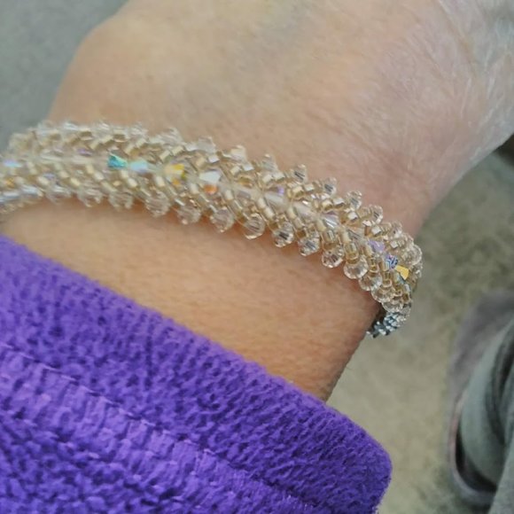Jewelry - Swarovski Crystal and Gold seed bead Hand Beaded Bracelet